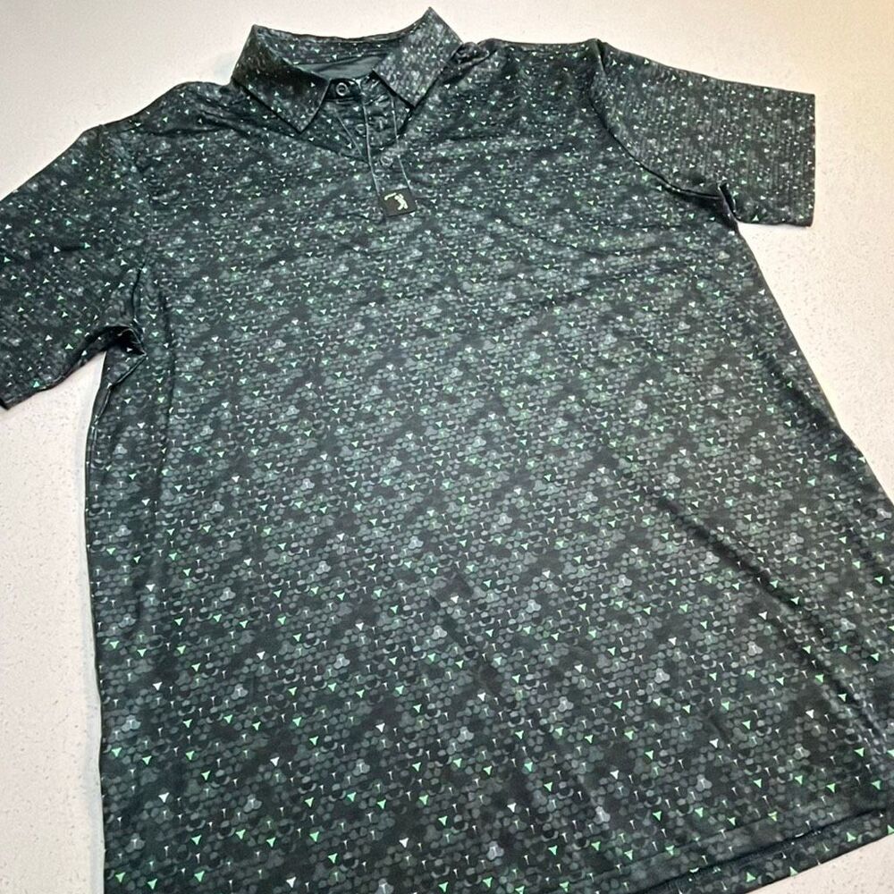 Bogey Bros Golf Polo Shirt Men’s Large Black Green Geometric Performance Stretch
